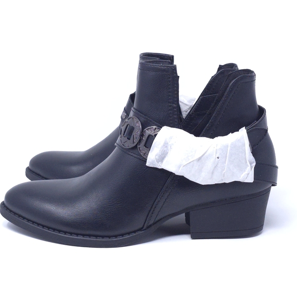 GC Shoes Buckle Wrap V-Cut Black Low Heel Ankle Booties M6.5 - Picture 5 of 10